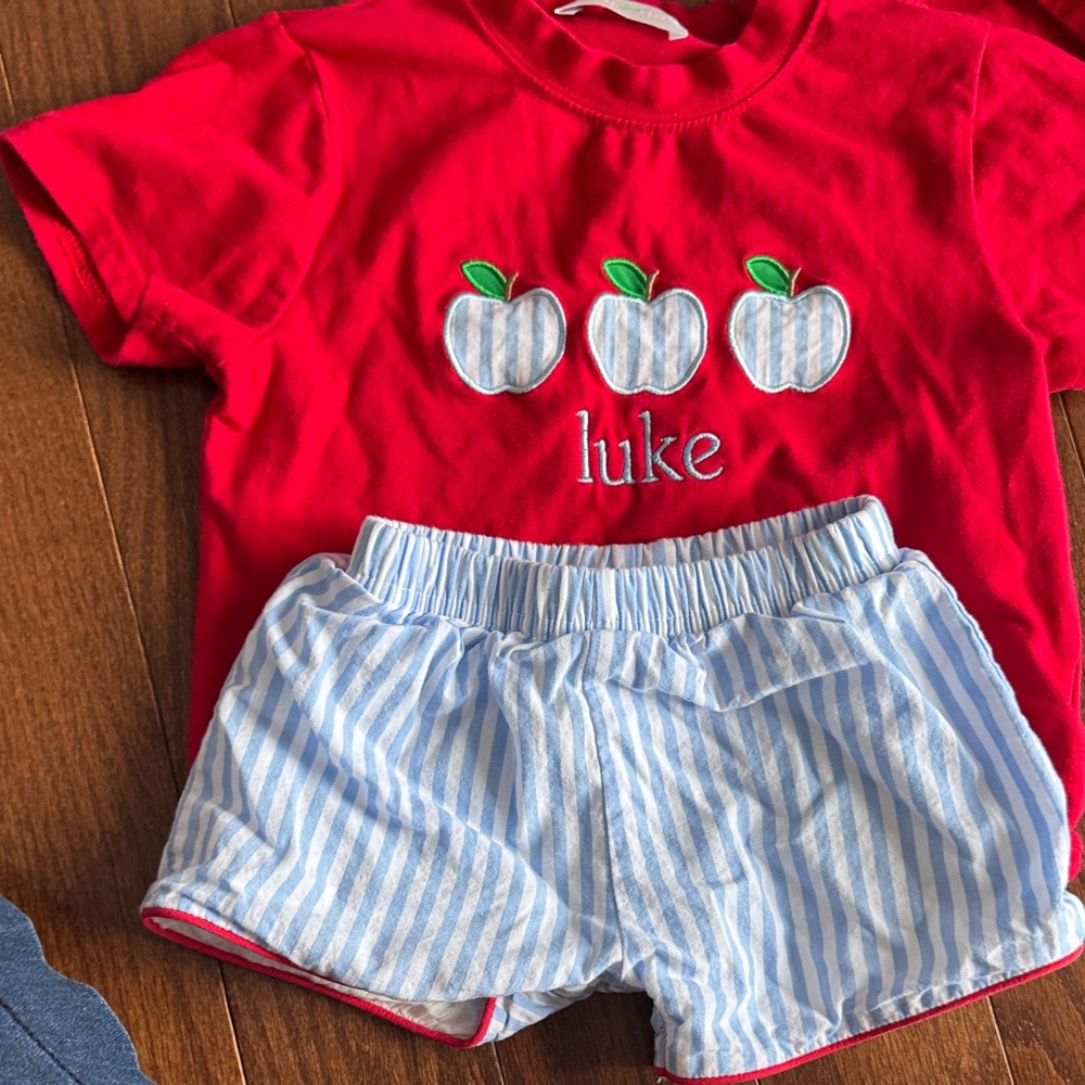 Red Apple Embroidered Kids Matching Set